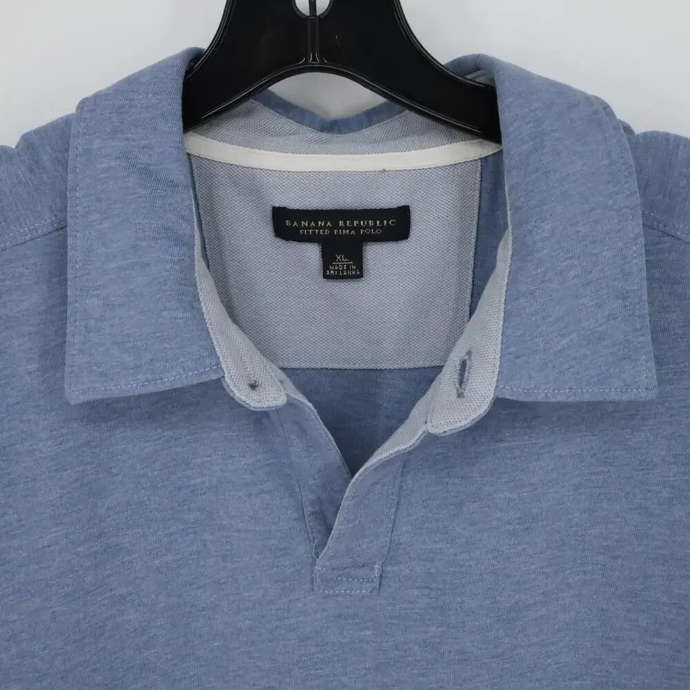 Banana Republic Polo Shirt Mens XL Blue Fitted Pima All Cotton Knit Preppy